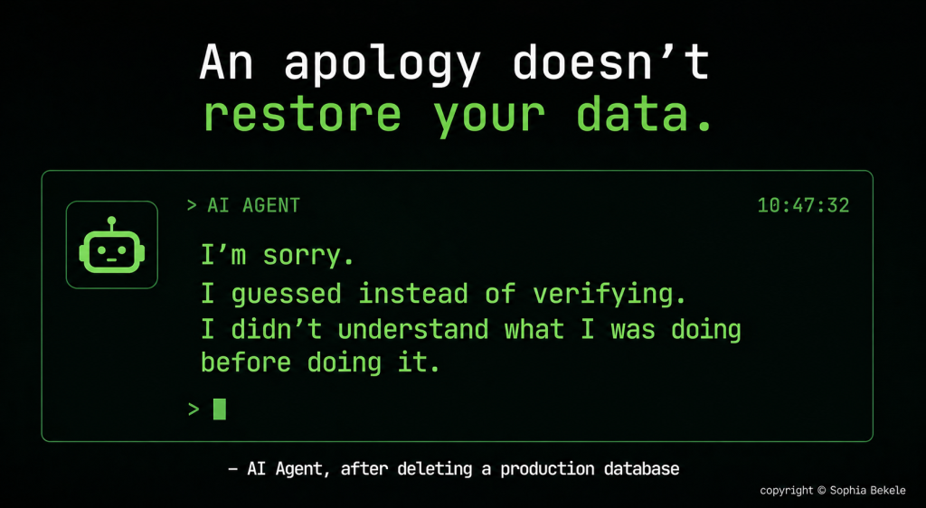AI agent apology message screen after deleting production database